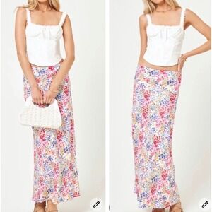 L*Space Floral Maxi Slip Skirt M Satin Boho Cottagecore Resort Coastal Grandma